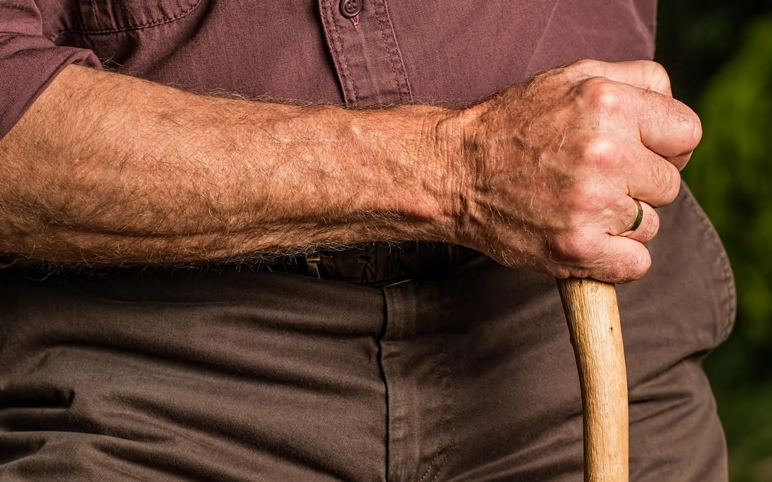 Hand, walking stick and arm